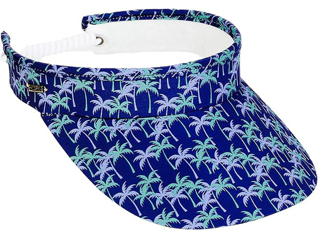 Sun N Sand Women's Adjustable Coil Visor UV 50, Brim 3.5', Blue w Green Palms