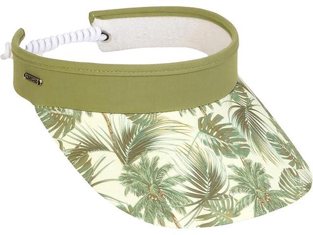 Sun N Sand Women's Adjustable Coil Visor UV 50, Brim 3.5', Green Palm Leaves