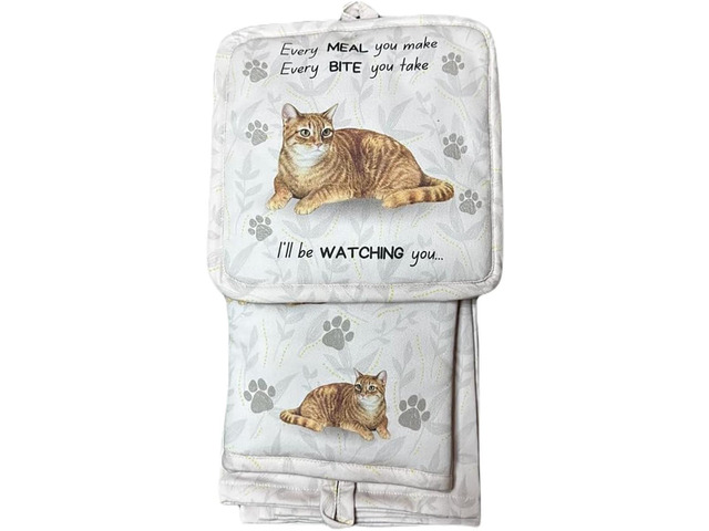 Tabby Orange cat 3-Piece Kitchen Set - Oven Mitt, Pot Holder & Kitchen Towel Set