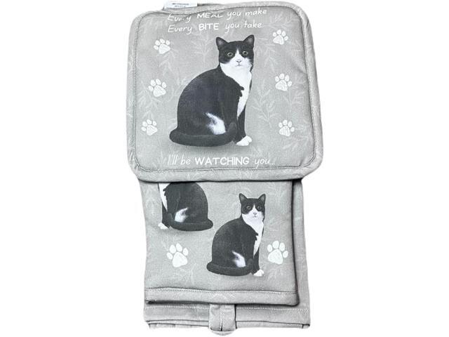 Black & White Cat 3-Piece Kitchen Set-Oven Mitt, Pot Holder & Kitchen Towel Set