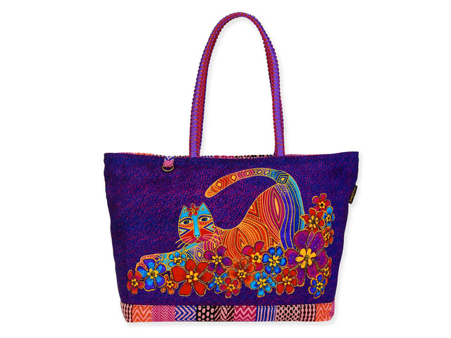 Sun'N'Sand Laurel Burch Catnificent Rainbow Flowers Tote Bag, 20 x 6 x 13 inches