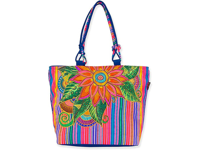Laurel Burch Fleur Del Sol Flower & Stripes Large Shoulder Tote Bag, 20'x6'x15'