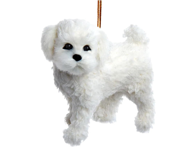 Kurt Adler F2242BF Furry Bichon Frise Dog White 4' Hanging Christmas Ornament
