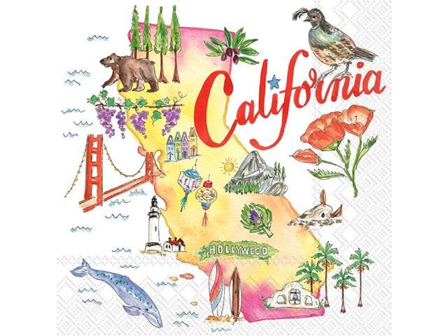 Boston International IHR State Cocktail Paper Napkins, 5 x 5-Inches, California