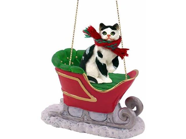 Conversation Concepts Black-White Shorthaired Tabby Cat Sleigh Holiday Ornament