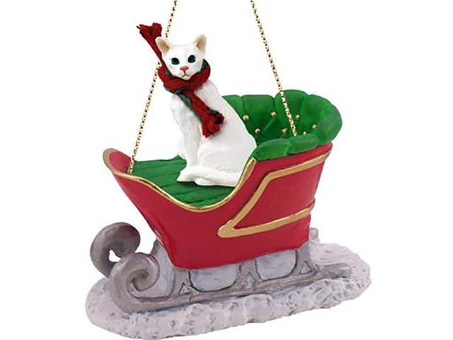 Conversation Concepts White Oriental Shorthaired Cat Sleigh Holiday Ornament