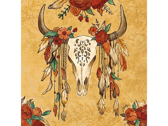 Boston International 5 x 5 in. Paper Cocktail Napkin Boho Bull - Pack of 20