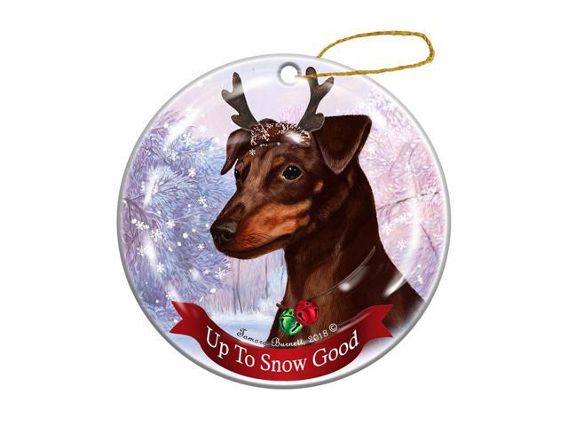 Holiday Pet Gifts Min Pin Chocolate Uncropped Dog Porcelain Christmas Ornament