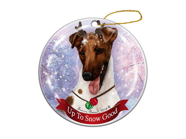 Holiday Pet Gifts Fox Terrier Brown/White Dog Porcelain Christmas Ornament