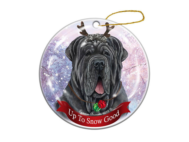 Holiday Pet Gifts Blue Neapolitan Mastiff Uncropped Porcelain Christmas Ornament