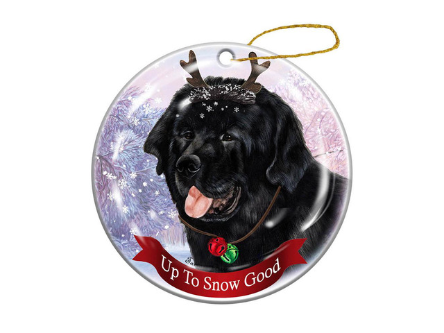 Holiday Pet Gifts Black Newfoundland Dog Porcelain Christmas Ornament