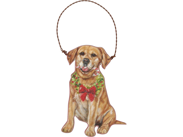 Primitives By Kathy Yellow Lab with Holiday Candy Cane Wooden Christmas Ornament