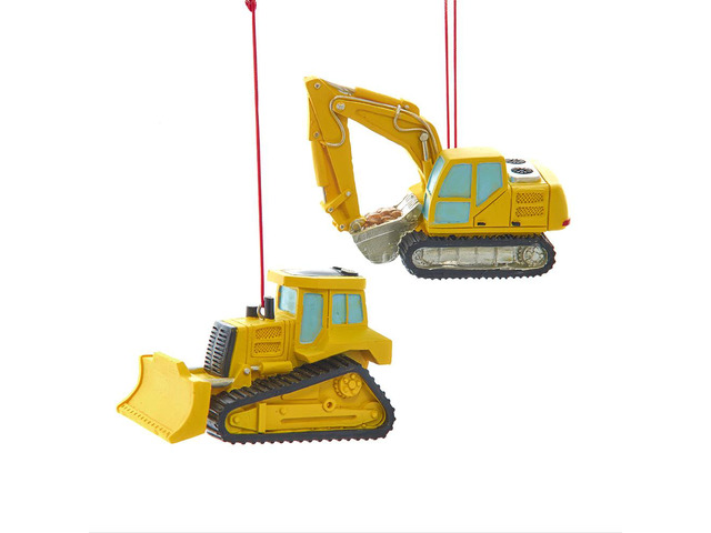 Kurt Adler Construction Vehicle Backhoe & Excavator Ornaments, 3.5' set of 2