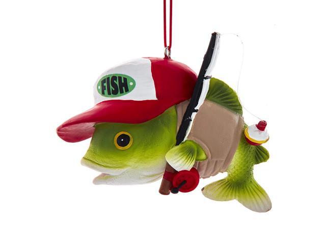 Kurt Adler Fishing Dude Fish with Ball Cap Hanging Ornament, 3.8'
