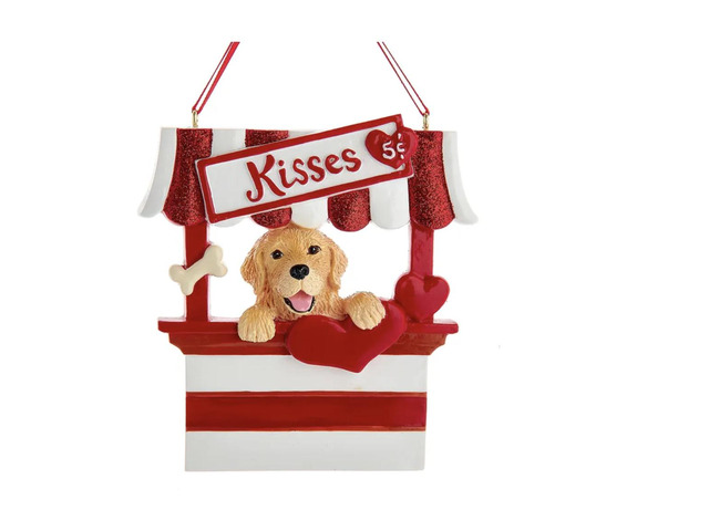 Kurt Adler Golden Retriever Dog Kissing Booth Christmas Tree Ornament - 4' Resin