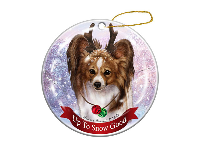Holiday Pet Gifts Papillon Sable/White Dog Porcelain Christmas Ornament