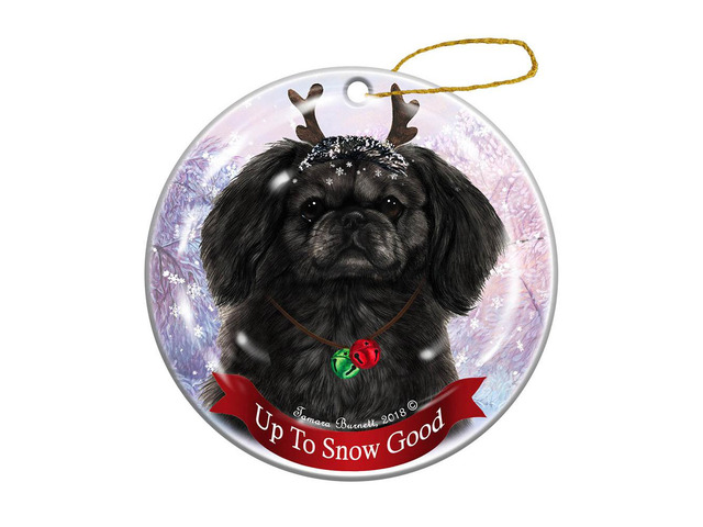 Holiday Pet Gifts Pekingese Black Dog Porcelain Christmas Ornament