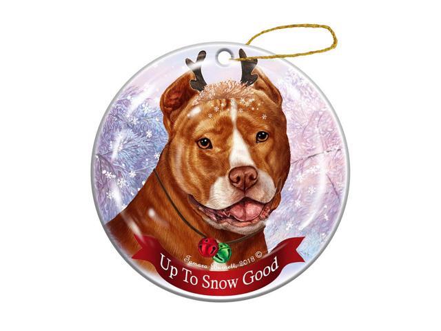 Holiday Pet Gifts Orange White Pit Bull Cropped Dog Porcelain Christmas Ornament