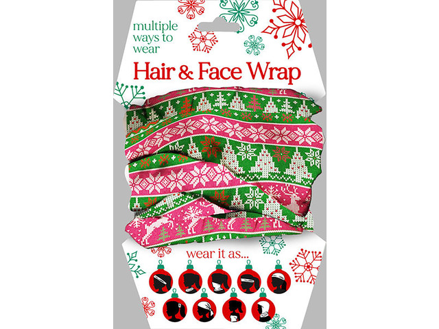 Spoontiques Ugly Sweater Christmas Tree, Reindeer, Snowflakes Hair and Face Wrap