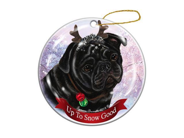 Holiday Pet Gifts Black Pug Dog Porcelain Christmas Ornament