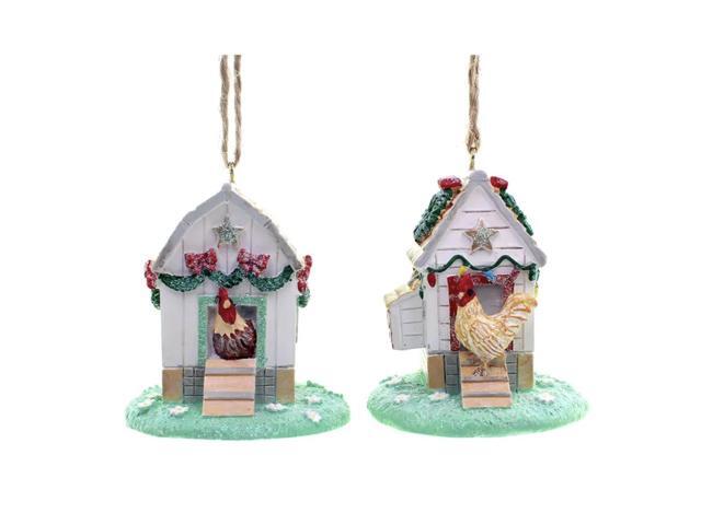 Kurt Adler Chicken Coop Ornaments, Set of 2, 2.6'