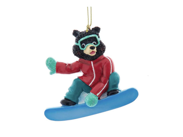 Kurt Adler Winter Bear on a Snowboard Christmas Tree Ornament - 3' Resin