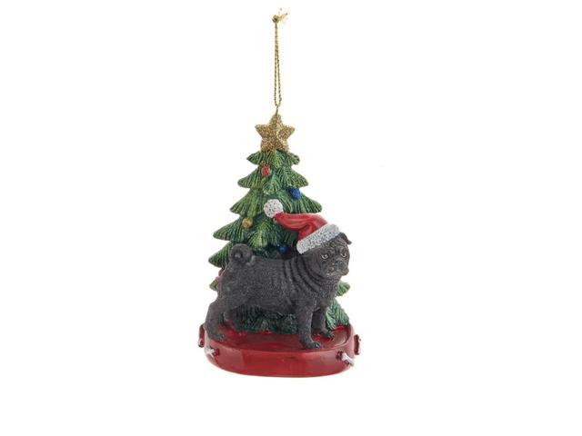 Kurt Adler Black Pug With Santa Hat Christmas Tree Ornament, 4.25 '