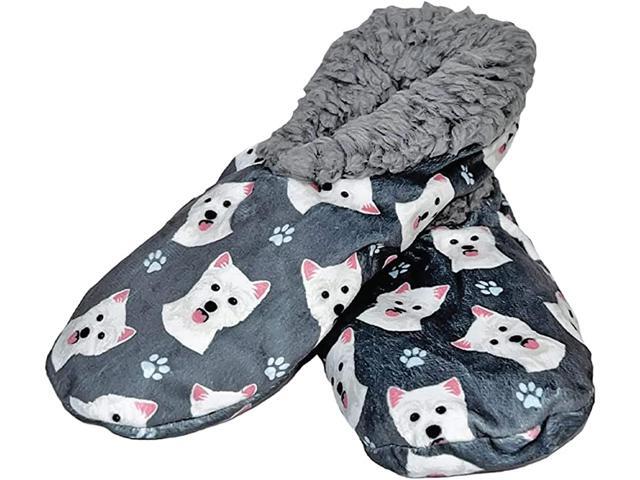 Comfies Womens Westie Dog Slippers - Sherpa Lined Animal Print Booties