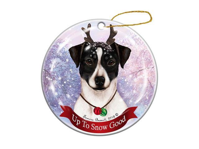 Holiday Pet Gifts Rat Terrier Black/White Uncropped Dog Porcelain Christmas Ornament