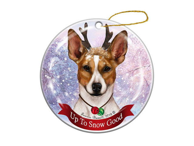 Holiday Pet Gifts Tan and White Rat Terrier Dog Porcelain Christmas Ornament