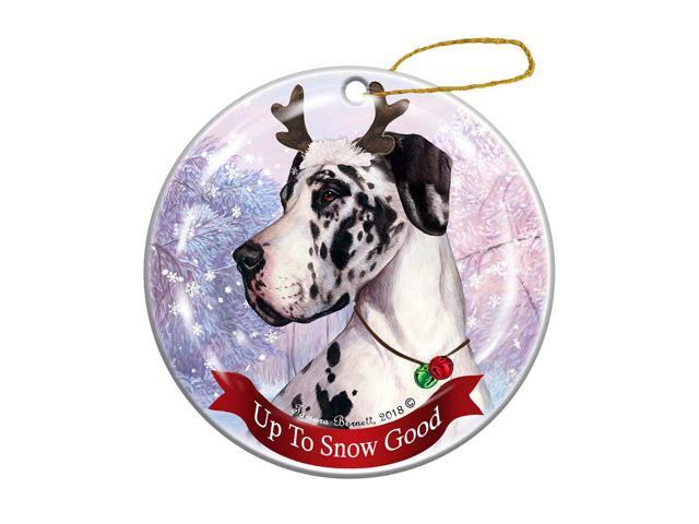 Holiday Pet Gifts Harlequin Dane Uncropped Dog Porcelain Christmas Ornament