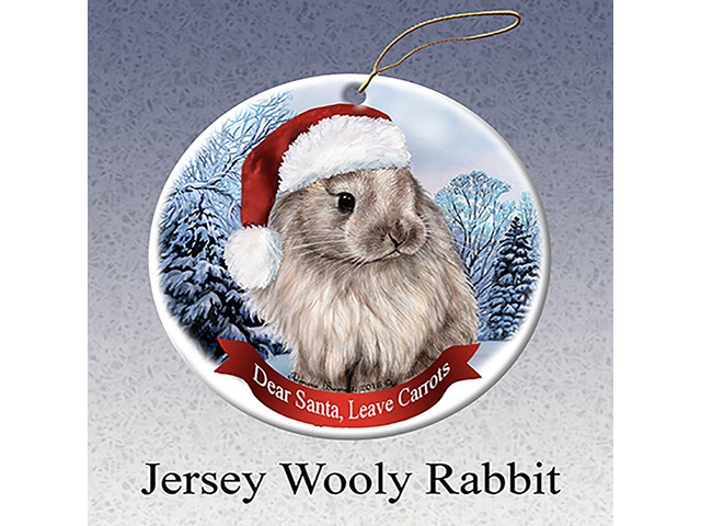 Holiday Pet Gifts Jersey Wooley Rabbit Santa Hat Porcelain Christmas Ornament