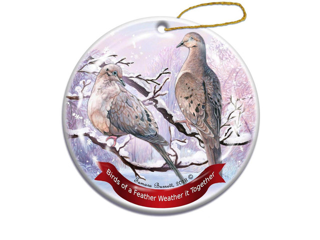 Holiday Pet Gifts Mourning Doves Bird Porcelain Christmas Ornament