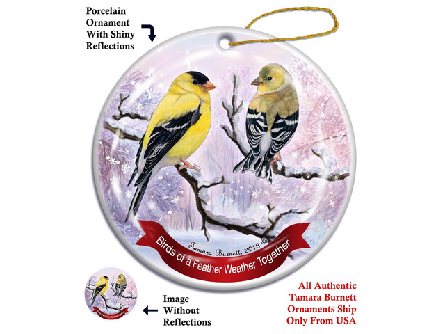 Holiday Pet Gifts American Goldfinch Bird Porcelain Christmas Ornament