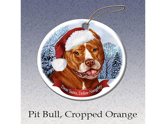 Holiday Pet Gifts Orange & White Pit Bull (Cropped) Dog Porcelain Ornament