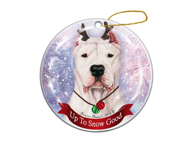 Holiday Pet Dogo Argentino Cropped Reindeer Dog Porcelain Christmas Ornament
