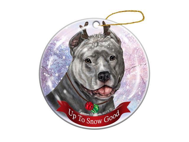 Holiday Pet Gifts Blue Pit Bull Cropped Dog Porcelain Christmas Ornament