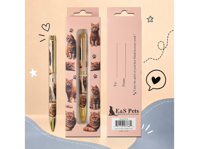 E & S Pets Refillable Ball Point Pen in Gift Box, Orange Tabby Cat