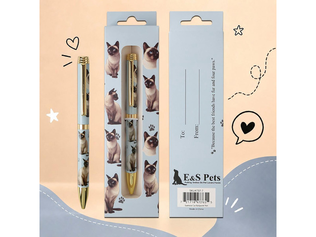 E & S Pets Refillable Ball Point Pen in Gift Box, Siamese Cat