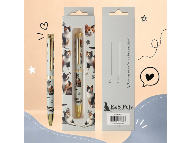 E & S Pets Refillable Ball Point Pen in Gift Box, Calico Cat