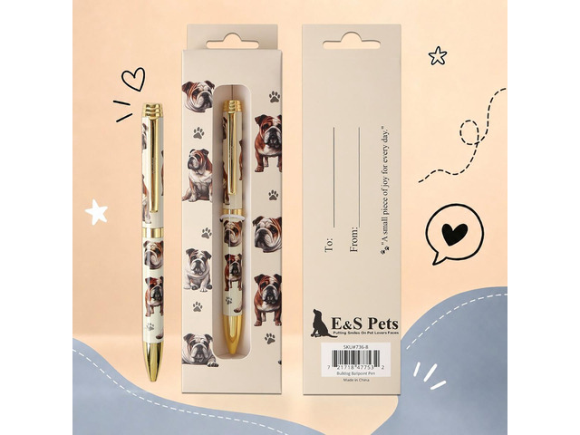 E & S Pets Refillable Ball Point Pen in Gift Box, Bulldog