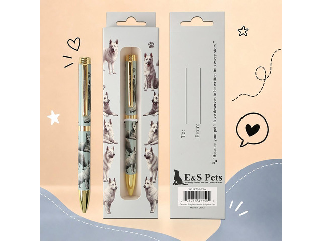 E & S Pets Refillable Ball Point Pen in Gift Box, White German Shepherd Dog