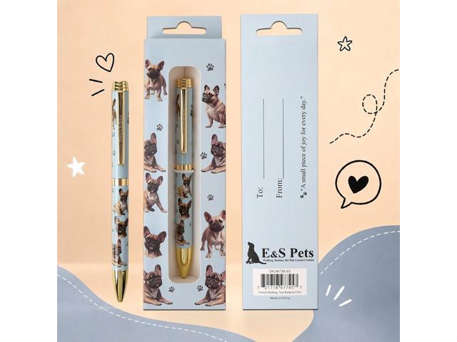 E & S Pets Refillable Ball Point Pen in Gift Box, French Bulldog Teal Pen