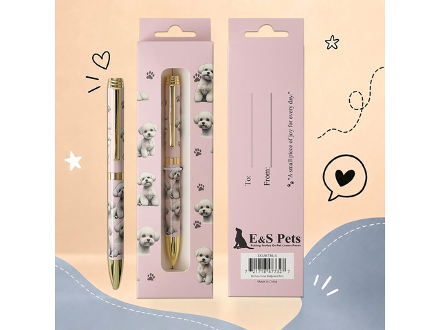 E & S Pets Refillable Ball Point Pen in Gift Box, Bichon Frise Dog