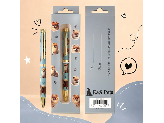 E & S Pets Refillable Ball Point Pen in Gift Box, Pomeranian Dog