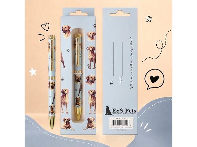 E & S Pets Refillable Ball Point Pen in Gift Box, Yellow Labrador Retriever