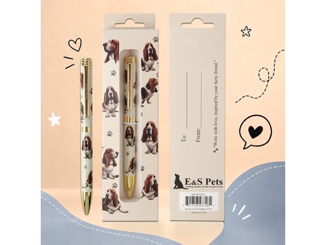 E & S Pets Refillable Ball Point Pen in Gift Box, Basset Hound Dog