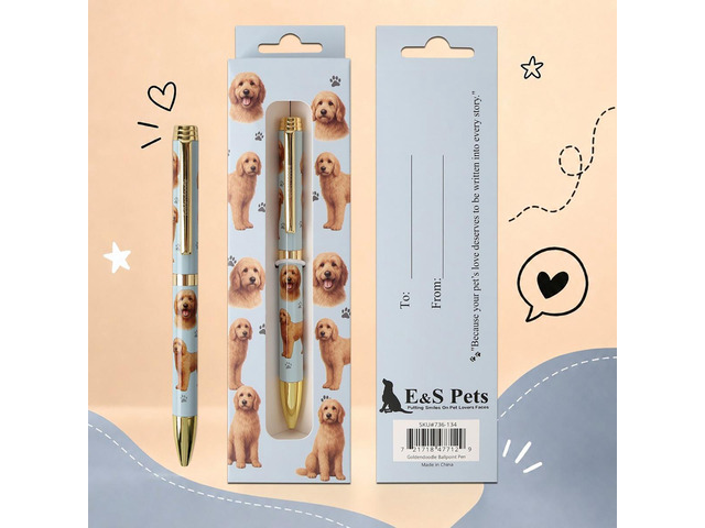 E & S Pets Refillable Ball Point Pen in Gift Box, Goldendoodle Dog
