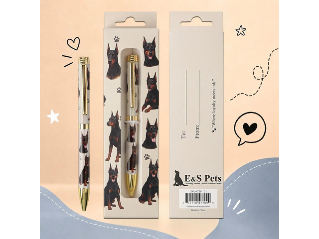 E & S Pets Refillable Ball Point Pen in Gift Box, Doberman Dog