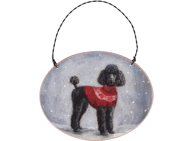 Primitives By Kathy Cozy Black Poodle with Sweater Wooden Christmas Ornament
